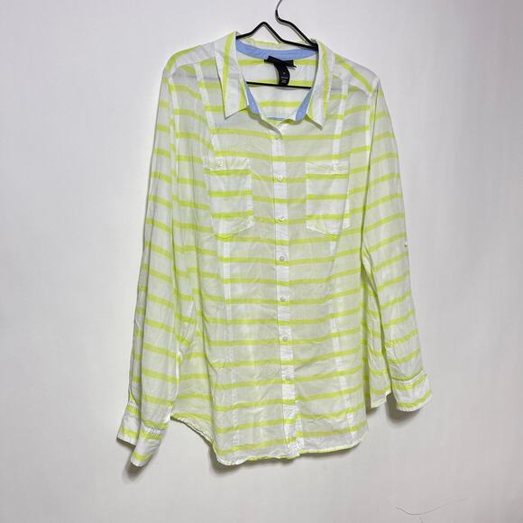 Lane Bryant Button Down Blouse Womens 26 White Yellow Stripe Lightweight Shirt - Picture 4 of 6